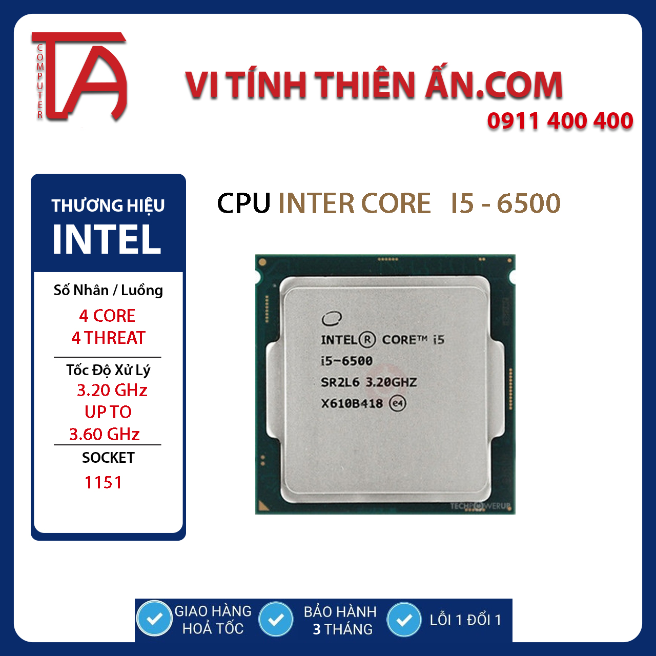 I5-9500 (3.00GHz / 9M / 6 nhân 6 luồng / socket 1151 v2)