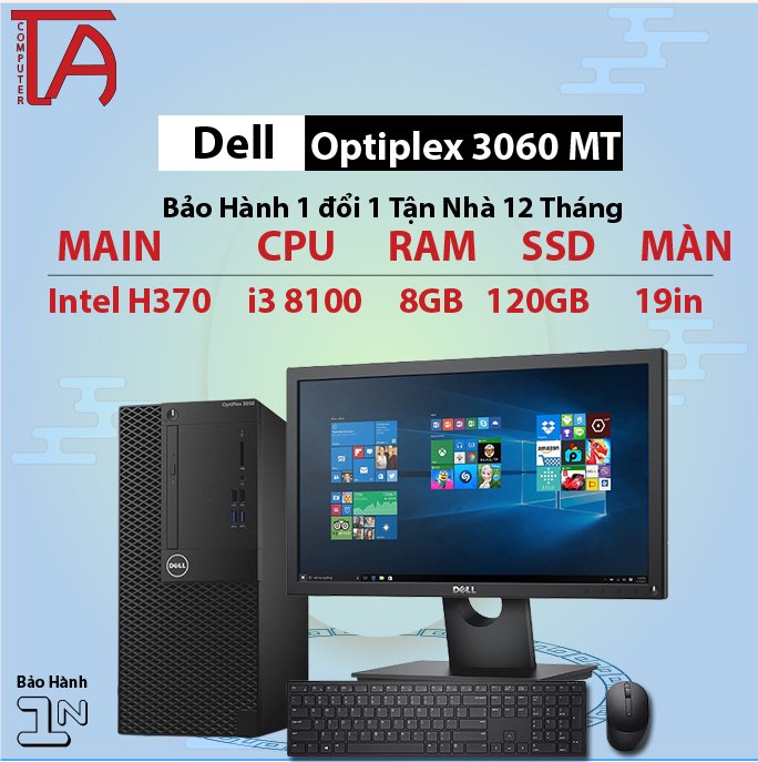 Máy Tính Văn Phòng Dell 3060 MT Chip I3 8100+ Màn Hình 22 inch Full HD