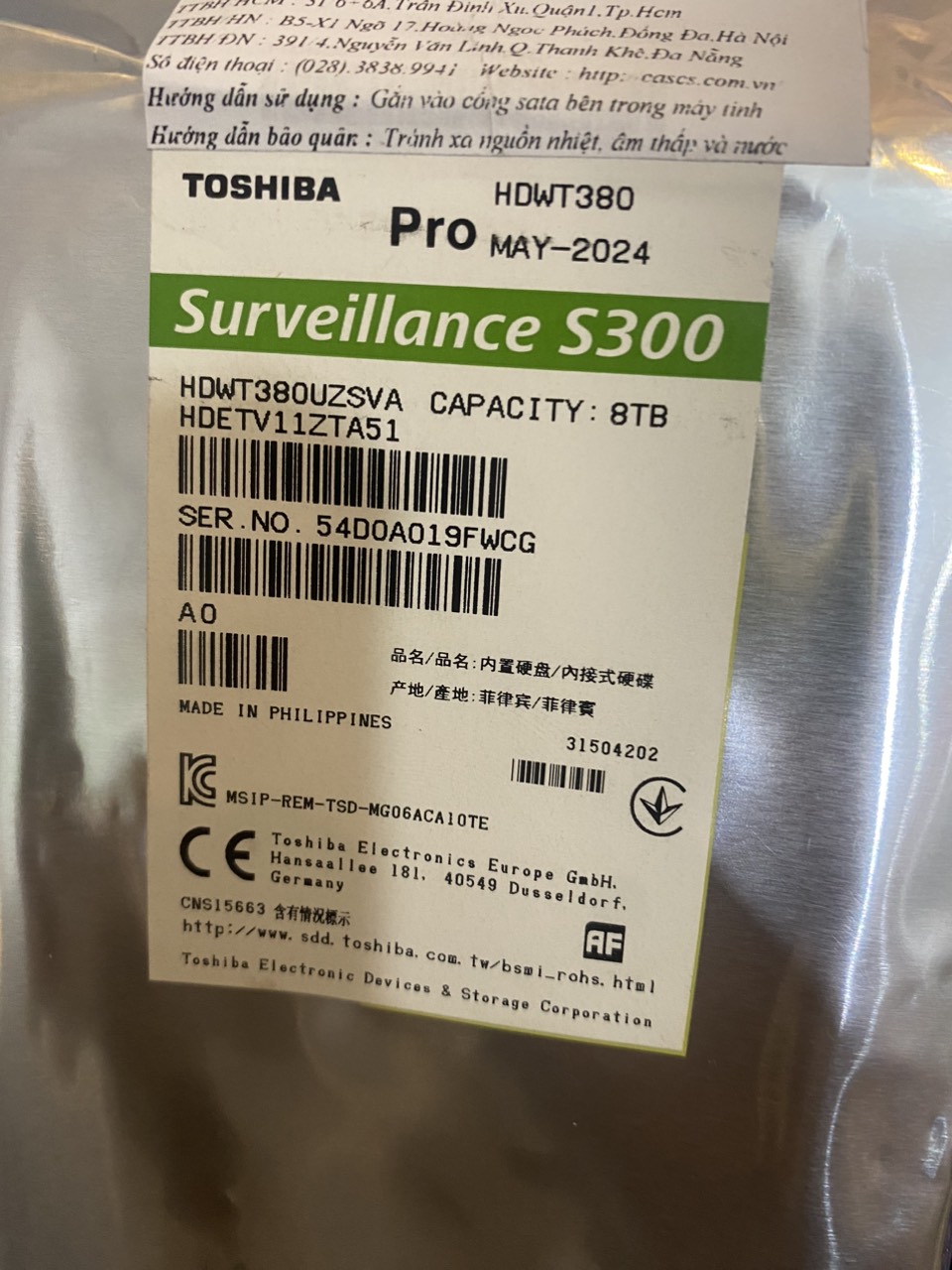 Ổ CỨNG HDD TOSHIBA AV S300 8TB 3.5 INCH, 7200RPM, SATA, 256MB CACHE